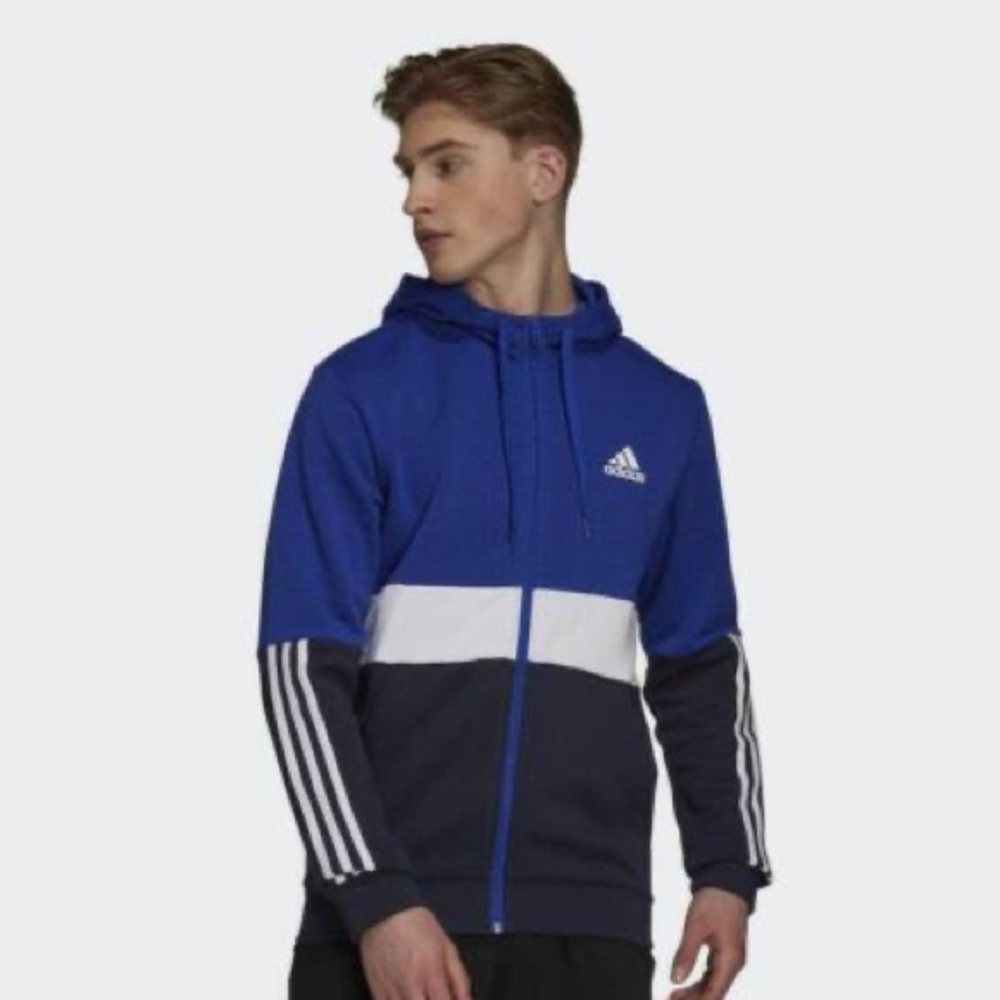 Adidas Royal Blue and White Colorblock Hoodie / Mens / Size M